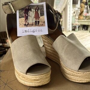 Indigo Tan Espadrille Shoes with Peep-Toe Design